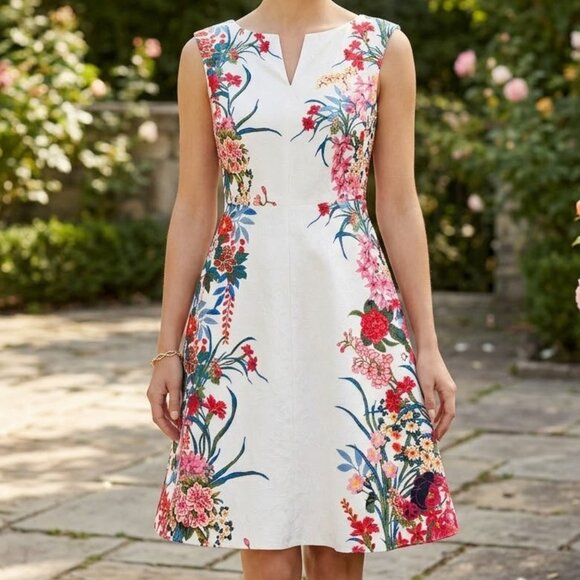 Adrianna Papell Dresses & Skirts - Adrianna Papell Floral Jacquard Fit & Flare Dress - Size 10